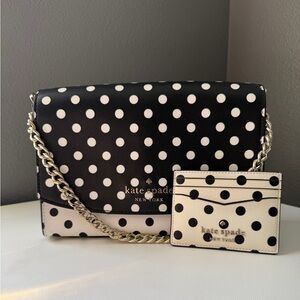 Kate Spade Carson Dot Dot Dot Black & White Polka Dots Bag & Card Case | EUC